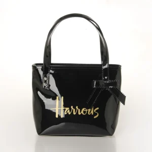 Black PVC Bow Tote Bag for Women – Stylish Daily Use Handbag..