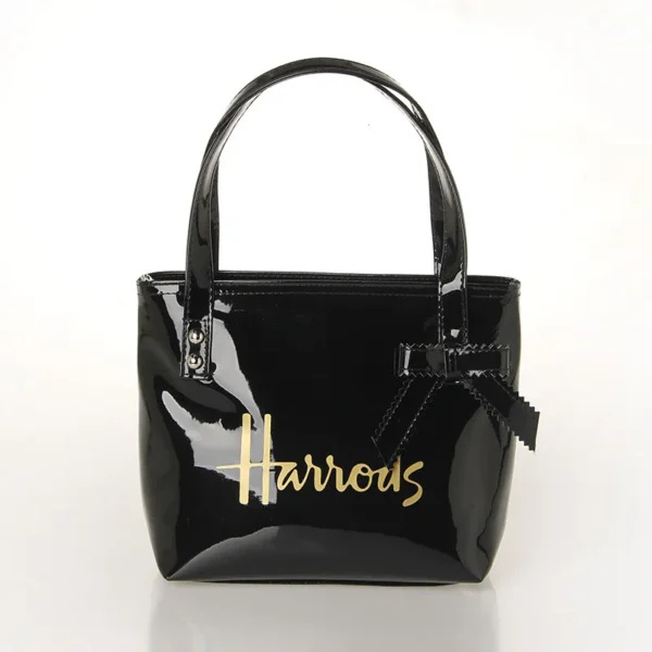 Black PVC Bow Tote Bag for Women – Stylish Daily Use Handbag..