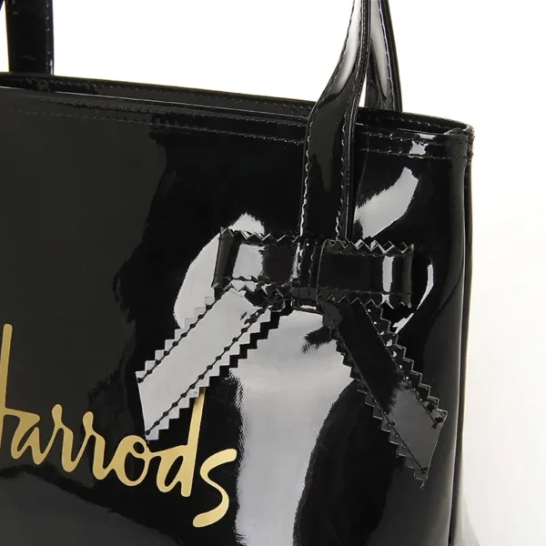 Black PVC Bow Tote Bag for Women – Stylish Daily Use Handbag