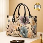 Premium Floral Print Tote Bag – Elegant Handcrafted Shoulder Bag with Top Handles - Skin